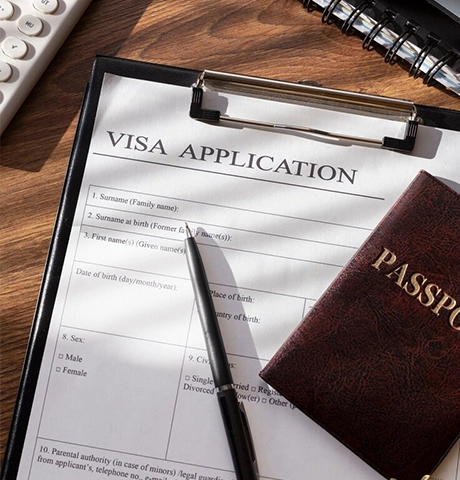 Visa application form with passport, study abroad consultants in Kochi